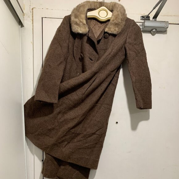 VINTAGE UNION LABEL REAL FUR COLLAR WOOL TRENCH COATS SIZE S - Picture 8 of 13